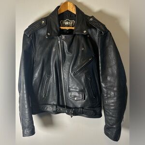 First Double Riders Jacket Genuine Leather Mens Size 46 Vintage Black